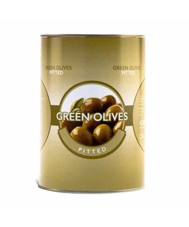 Caterers Pride Whole Green Pitted Olives 4.25kg. Ideal for salads pizza and pasta.