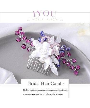 IYOU Flower Wedding Hair Comb Pink Crystal Hair Accessories Leaf Pearl Prom Bridal Headpiece for Women - Buy Online on GoSupps.com