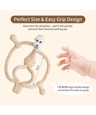Bite Rings for Baby - BPA Free Soft Silicone Teething Toys | Easy Grip & Clean | Set with Clip | Ideal for 3+ Months - Khaki - Buy Online on GoSupps.com