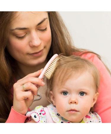 Baby Hair Brush and Comb Set for Newborns & Toddlers - Soft Goat Bristles, Ideal for Cradle Cap | Pink - Perfect Baby Registry Gift - Buy Online on GoSupps.com