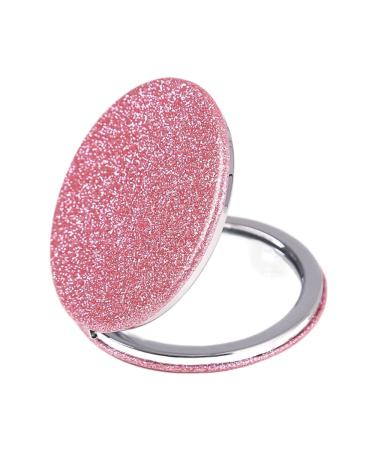 Mpowtech Magnifying Pink Compact Mirror for Women and Girls Pu Leather Handheld Small Pocket Purse Mirror 2 x 1x Magnification Portable Makeup Mirror Compact Mirror for Gift(Pink-Round)