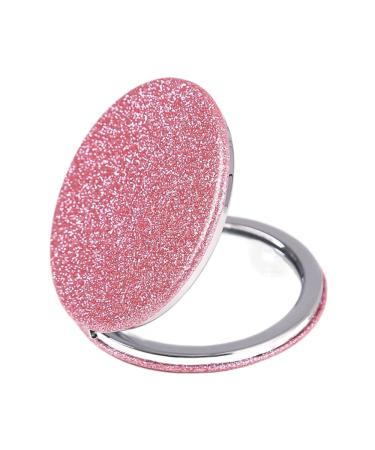 Mpowtech Magnifying Pink Compact Mirror for Women and Girls Pu Leather Handheld Small Pocket Purse Mirror 2 x 1x Magnification Portable Makeup Mirror Compact Mirror for Gift(Pink-Round)