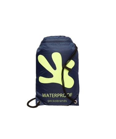 geckobrands Drawstring Waterproof Backpack - Lightweight Travel Dry Bag for Hiking and Light Water Activities Navy/Neon Green