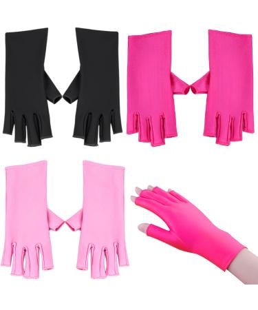 COLORCASA 2/3 Pairs Uv Gloves for Nail Lamp UV Protection Gloves for Manicures Gloves for Protecting Hands from Nails UV Black + Pink + Rose Red