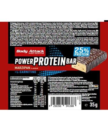 Buy Body Attack Protein Bar Marzipan - 24 x 35g | Low Fat & High Protein | Vitamins & L-Carnitine | Made in Germany - Buy Online on GoSupps.com