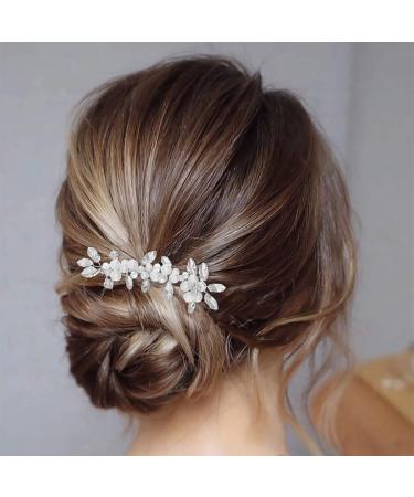 Asooll Bride Wedding Hair Comb Silver Flower Bridal Headpiece Rhinestone Crystal Head Clip for Women and Girls