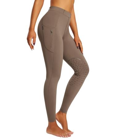BALEAF Womens Horse Riding Pants Silicone Knee-Patch Riding Breeches Equestrian Schooling Tights Zipper Pockets 01-brown Small