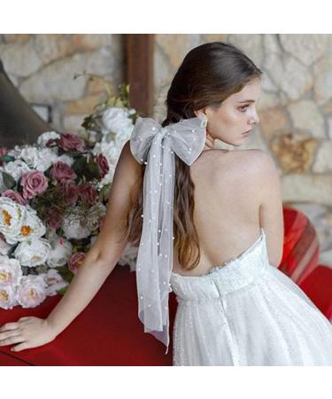 ZSPERKLA Bridal Bow Hair Clip for Women Large White Lace Bow Clip French Barrette Bowknot with Pearl Bride Veil Hair Accessories for Wedding Party Gift - Buy Online on GoSupps.com