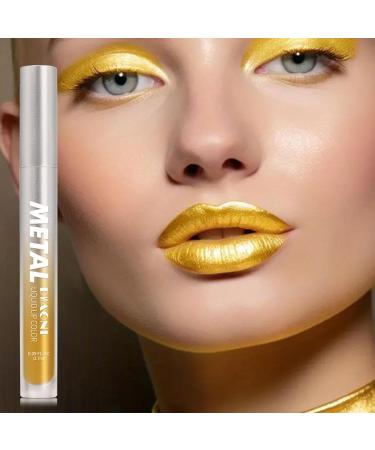 Gold Lipstick | 2 in 1 Gold Shimmer | 2.7ml Waterproof Gold Eyeshadow High Gloss Non-Sticky Lip Gloss Shimmer Eyeshadow for a Wobblo - Buy Online on GoSupps.com