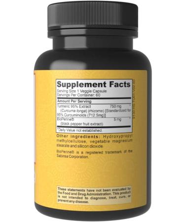 Alaya Naturals Premium Turmeric Curcumin with Bioperine - 750mg, 95% Curcuminoids, High Absorption, Non-GMO - Lab Tested - Buy Online on GoSupps.com