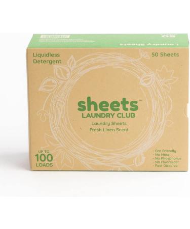 Sheets Laundry Club: Eco-Friendly Fresh Linen Detergent Sheets - 100 Loads - Shark Tank Featured - No Plastic Jug - Liquid-Less Technology - 50 Count Pack - Buy Online on GoSupps.com