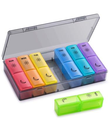 BUG HULL Pill Organizer 2 Times a Day, Large Weekly Pill Box AM PM, 7 Day Pill Case, Day and Night Vitamin Containers for Vitamins, Pill Holder for Supplements