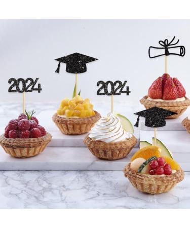 TOPBATHY 2024 Graduation Theme Cupcake Toppers 12pcs Glitter Grad Cap Cake Picks 2024 Diploma Appetizer Picks for Graduation New Years Party Cake Decorations - Buy Online on GoSupps.com