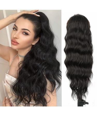 Hair Bun 24 Inch Synthetic Long Wavy Ponytail Drawstring Ponytail Extension Women Heat Resistant Fiber Hair Bun Hair Extension Hair Piece (Color : 1b)