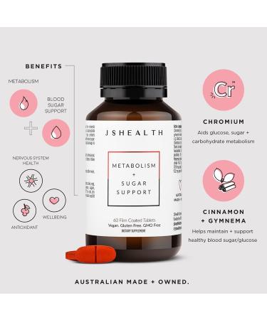 JSHealth Vitamins Metabolism & Sugar Support Formula - Blood Sugar Balance & Natural Energy | 60 Capsules - Buy Online on GoSupps.com