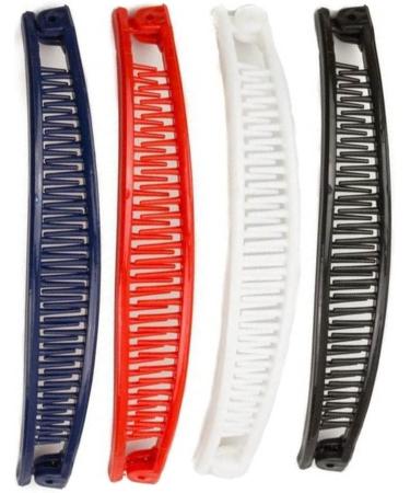 Mytoptrendz -Set Of 4 Banana Hair Clip Long Banana Ponytail Comb Clip Red Navy white Black - Buy Online on GoSupps.com