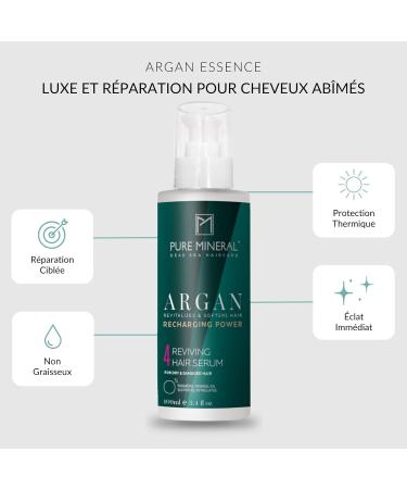 Pure Mineral - Argan Oil Hair Serum - Smoothes and Protects Dry Hair - Enriched with Vitamin E - Free of sulfates parabens petrolates - 100ml - Buy Online on GoSupps.com