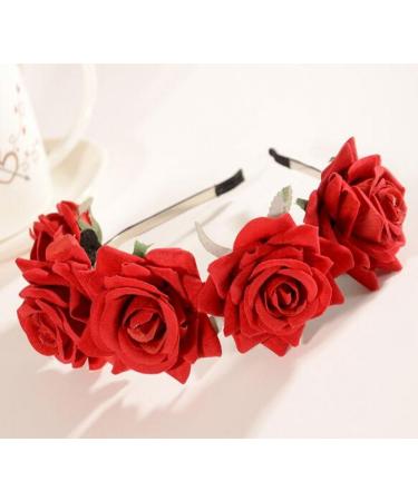 Chyooo red hair ripe rose headband ladies flower stirring girl flower tiara for wedding bride bride brides birthday party children party
