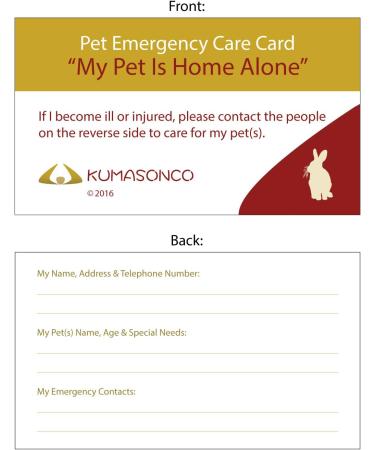 Pet Emergency Card with Self Laminating Pouch and Tick Remover Key Rabbit - Buy Online on GoSupps.com