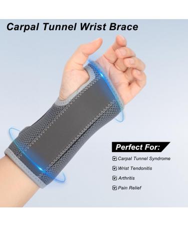 NuCamper Left Hand Carpal Tunnel Wrist Brace - Adjustable Support for Arthritis & Wrist Pain - Night Stabilizer for Men & Women - Gray Compression Sleeve - Buy Online on GoSupps.com