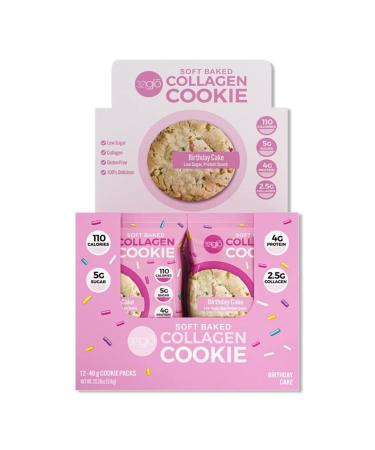 321glo Collagen Protein Cookies, Soft-Baked Cookies, Low Carb and Keto Friendly Treats for Women, Men, and Kids (12-Pack, Birthday Cake) Birthday Cake 1.69 Ounce (Pack of 12)