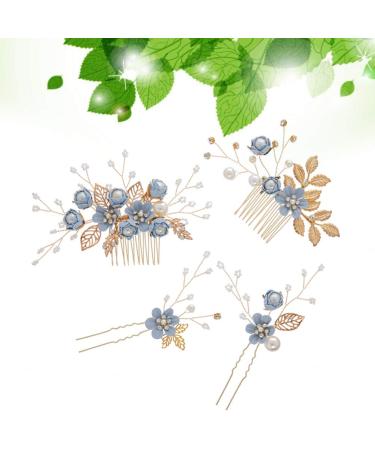 NUOBESTY Wedding Hair Piece Blue Hair Accessory Set - 4PCS Decorative Pearl Comb Hairpins for Brides and Girls - Buy Online on GoSupps.com