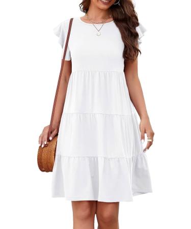ZEKPEGAN Women's Summer Babydoll Dress - Casual Short Sleeve Ruffle Pleated Flowy Boho Beach Mini Sundress | Medium A-White 2023 - Buy Online on GoSupps.com