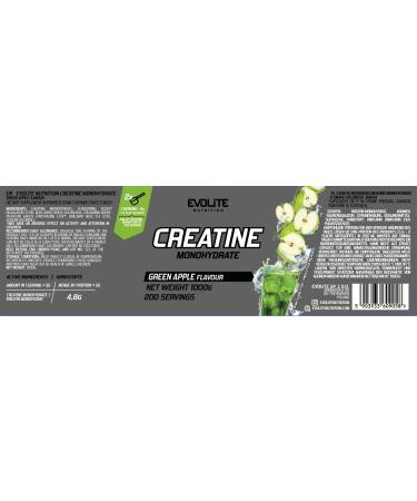 Evolite Nutrition Creatine Monohydrate 1000g - Green Apple Flavored Pre Workout Booster Powder with Taurine - Enhance Performance & Recovery - Buy Online on GoSupps.com