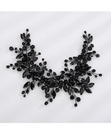 Kercisbeauty Black Rhinestones Crystal Beads Headband Adjustable Handmade Hair Jewelry for Women Girls Wedding Bridal Hair Styling Jewelry