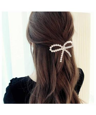 Allereyae Vintage Pearl Bow Hair Clip Barrette Faux Pearl Hair Barrette Pearl Hairpin Headwear Decorative Bobby Pin Barrette Minimal Pearl Hair Accessories for Women and Girls