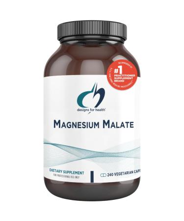 Designs for Health Magnesium Malate - Chelated Magnesium as Di Magnesium Malate - Highly Bioavailable Form to Support Energy Bone Health + Muscle Recovery (240 Magnesium Malate Capsules) 240 Count (Pack of 1)