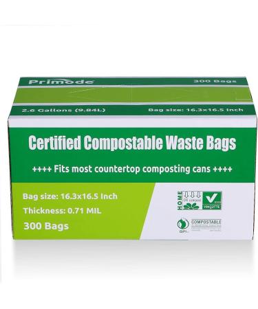 Primode 2.6 Gallon 300 Count Compostable Bags - Extra Thick Small Kitchen Bags for Food Scraps and Yard Waste - ASTM D6400 Certified by BPI and TUV - Buy Online on GoSupps.com