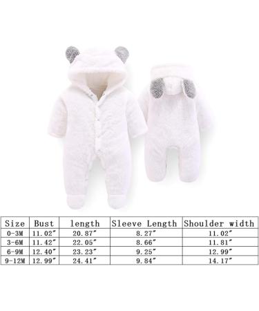 Newborn Baby Cartoon Bear Snowsuit | Winter Fleece Hooded Romper 6-9 Months White - Buy Online on GoSupps.com