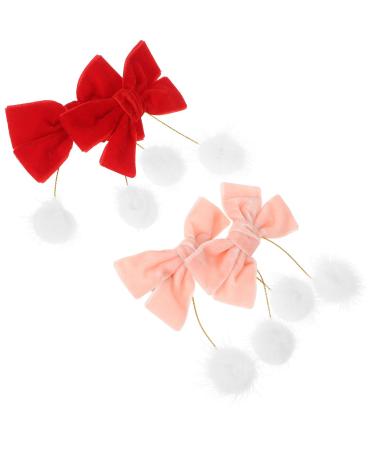 Beaupretty 2 Pairs Christmas Bow Hair Clips Xmas Hair Barrette Furry Ball Hair Pins Christmas Hair Accessories Xmas Holiday Supplies