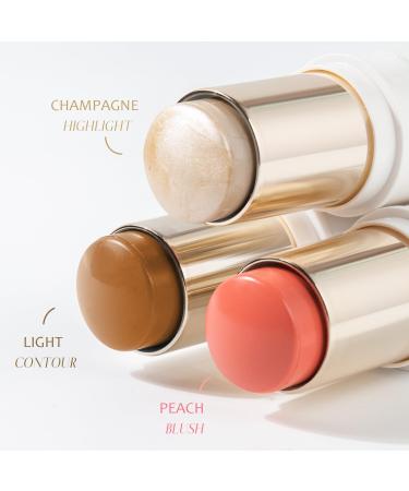 Trio Contour Sticks Set - Highlighter Bronzer & Blush for Natural Dewy Makeup | 45g/1.6fl.oz | Light Champagne Peach | Enhance Cheeks & Lips - Buy Online on GoSupps.com