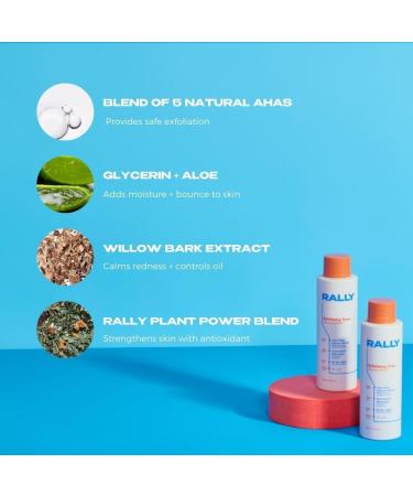 RALLY Daily Mild Exfoliating Toner with Plant-Based AHAs | Refreshing On-the-Go Cleanser for Clear Pores & Bright Skin | Perfect for Teens & Post Workout | 4 OZ - Buy Online on GoSupps.com