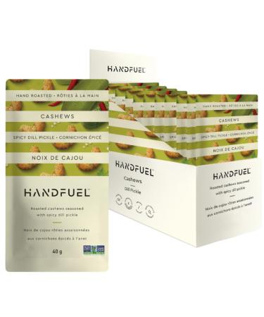 Handfuel Spicy Dill Pickle Cashews Hand Roasted Salted Cashews 7g of Protein Non-GMO Vegan Friendly Plant Based Flavoured Nuts Gluten Free - 40g Per Pouch (12 Count) 40 g (Pack of 12)