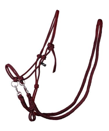 QHP knotted halter with reins robust 10 mm thick rope (Warmblood Bordeaux red) Warmblood burgundy red