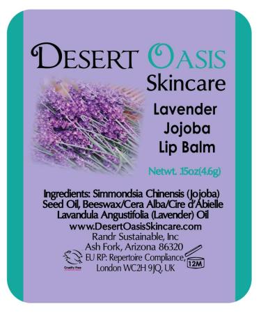 2 Pack Lavender Lip Balms with Over 70% Jojoba Oil - 100% Natural, Beeswax Formula for Moisturizing Lips by Desert Oasis Skincare - .15 oz/4.6 gm - Buy Online on GoSupps.com