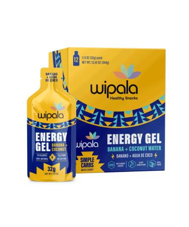 Wipala Energy Gel Banana Coconut 12 Pack - Caffeine Free Certified Vegan Non GMO - Clean Energy for Endurance Exercise Running & Performance
