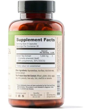 NatureWise Green Tea Extract Capsules 1000 mg | 50% EGCG | Antioxidants for Heart Health & Energy | Vegan Gluten Free Non-GMO | 60 Capsules - Buy Online on GoSupps.com