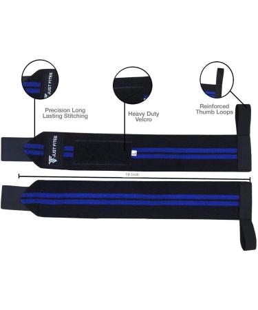 Just Fitee Wrist Wraps - Premium Gym Wrist Bandages for Strength Training | Black/Blue Fitness Support - Buy Online on GoSupps.com
