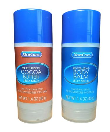 Moisturizing Cocoa Butter Jelly Stick & Revitalizing Body Balm (Fragrance Free) Jelly Stick- Travel Size Petroleum Jelly Stick 1.4 OZ Each (2 Piece Set) Brown & Blue