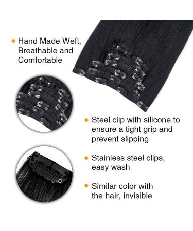 Remy Clip-in Human Hair Extensions - 7pcs Full Head 120g Straight for Women (#1 14) - Premium Quality Hair Clips - Buy Online on GoSupps.com