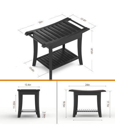 Bamboo Shower Stool Bench Waterproof with Storage Shelf for Shaving Legs or Spa Bath Seat in Bathroom & Inside Shower for Adults Seniors Elderly (24 x 13.4 x 18.5 inches+Black) - Buy Online on GoSupps.com