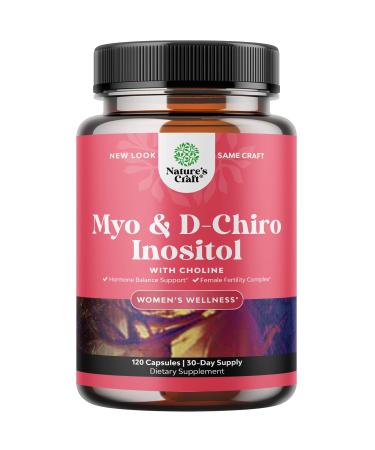Myo-Inositol & D-Chiro Inositol Capsules - Choline Inositol Supplement for Cycle and Fertility Support - Womens Hormone Balance Supplement with Myo & D-Chiro Inositol Plus Choline Bitartrate