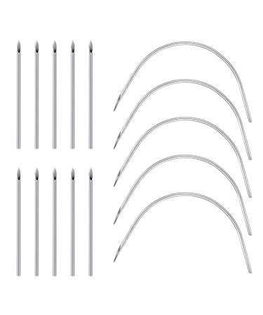JIESIBAO 15PCS 16G Piercing Needles,Stainless Steel Disposable Hollow Piercing Needles for Ear Nose Belly Nipple Industrial Labret Tongue Cheek Piercing(Curved, Straight) 16G-curved (5pcs)+straight(10pcs)