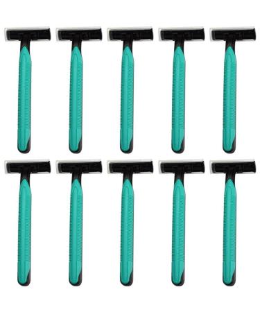 Lpitoy men's razor 10PCs portable manual beard trimmer practical travel guns with rubber handle -safety razor for the home hotel green
