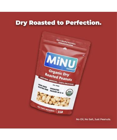 MiNU Organic Dry Roasted Unsalted Peanuts 16 oz - Keto Paleo Snack | MiNU Mindful Nutrition Superfood Protein Vegan NonGMO Gluten Free Valencia Peanuts - Buy Online on GoSupps.com
