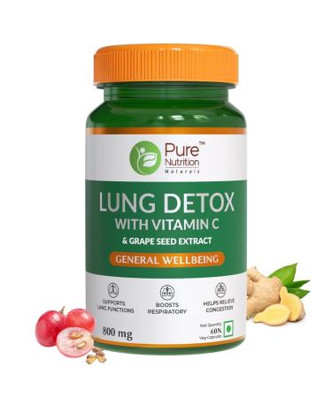 Uxa Pure Nutrition Lung Detox Supplement with Natural Herbal Blend of Vitamin C Grapeseed & Vasaka Leaves Extract | Lung Cleanser for Detoxification of Lung and Immune Defence - 60 Veg Capsules